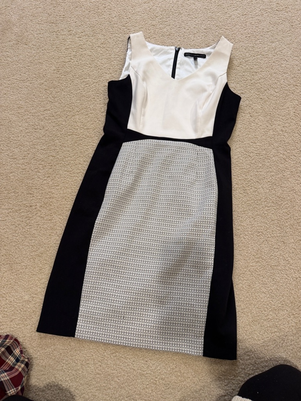 White House Black Market Black, White & Gray Colorblock Midi Sheath Dress